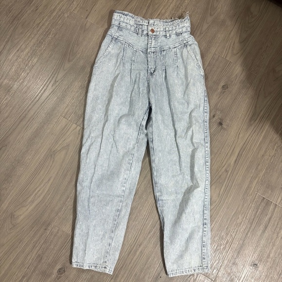 Vtg 80s Gitano Express High Waited Pinstripe Pleated Tapered Crop Jeans Sz 9/10 - Picture 1 of 11